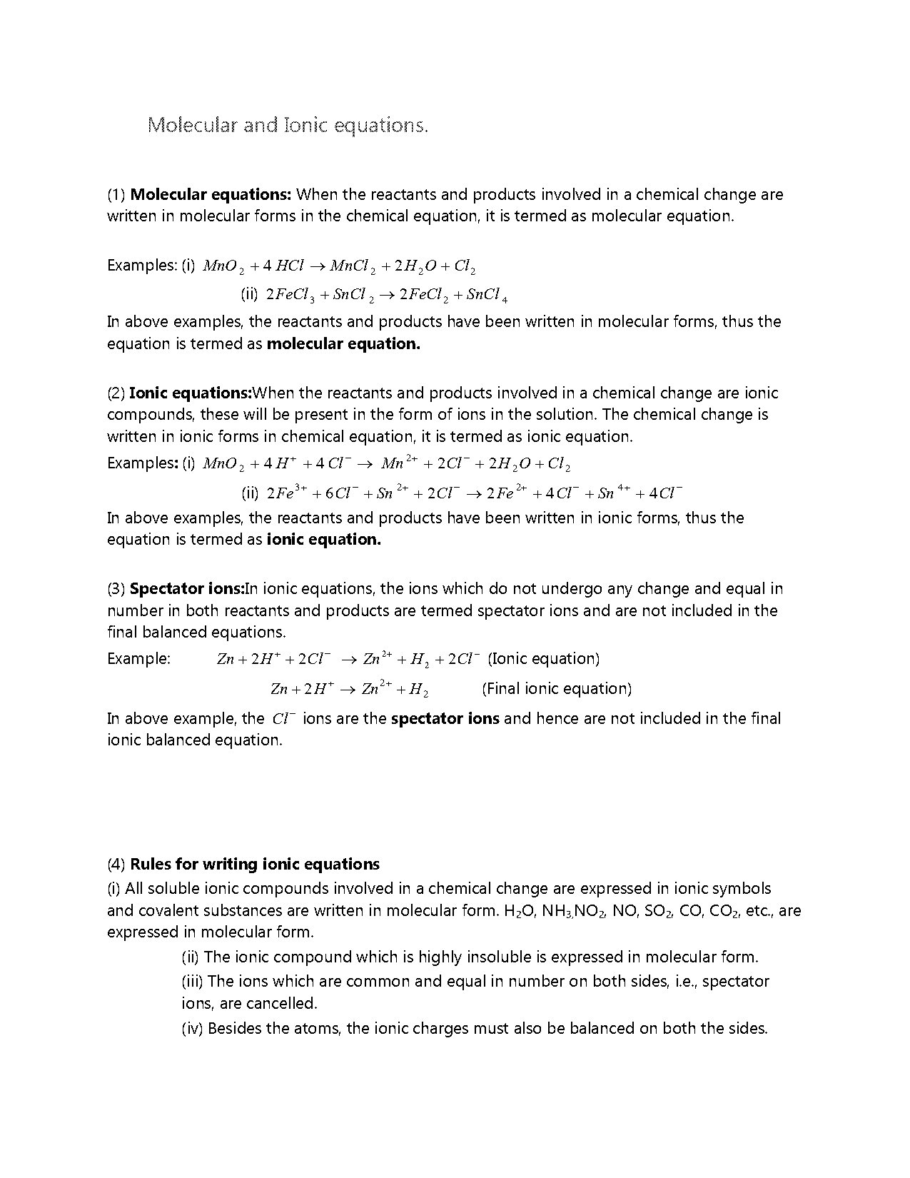 how to write a molecular and ionic equation