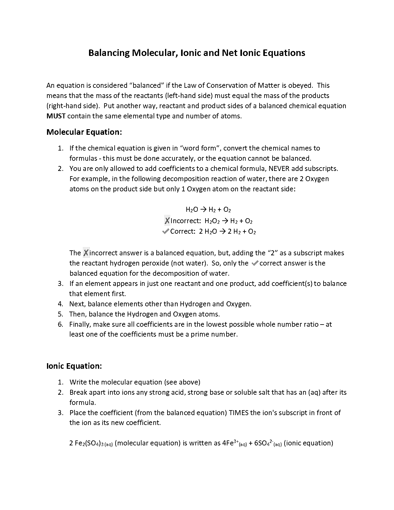 how to write a molecular and ionic equation